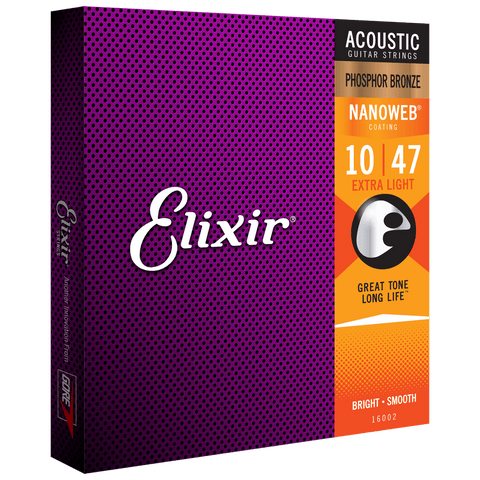 Elixir NANOWEB Phosphor Bronze Acoustic — 16002 Extra Light .010-.047