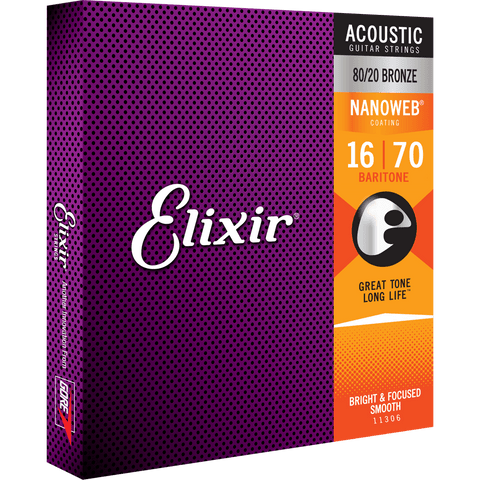 Elixir NANOWEB 80/20 Bronze Acoustic — 11306 Baritone .016-.070