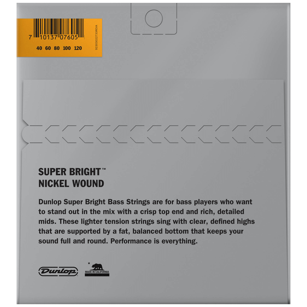 Dunlop Super Bright Nickel Wound 5 String Bass Strings 40 120