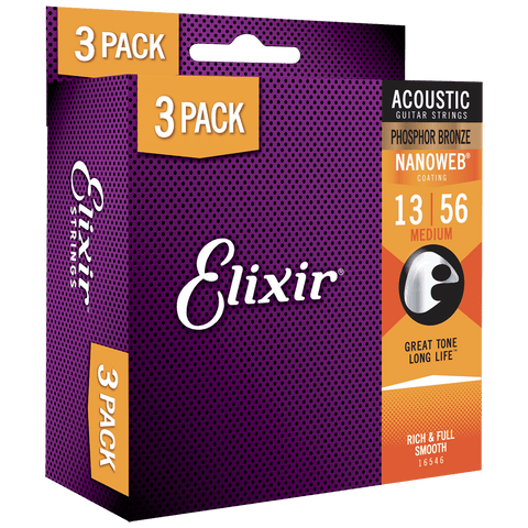 Elixir NANOWEB Phosphor Bronze 3-Pack — 16545X Light .012-.053 (16052)