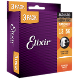 Elixir NANOWEB Phosphor Bronze 3-Pack — 16546X Medium 13-56 (16102)