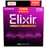 Elixir NANOWEB 3-Pack 80/20 Bronze Strings - Custom Light 11-52 16564 (11027)