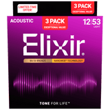 Elixir NANOWEB 3-Pack 80/20 Bronze Acoustic Strings - Light 12-53 16565 (11052)