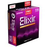 Elixir NANOWEB 3-Pack Phosphor Bronze Strings - Custom Light 11-52 16568 (16027)