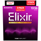 Elixir NANOWEB 3-Pack Phosphor Bronze Strings - Medium 16570 (16102)