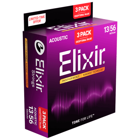 Elixir NANOWEB 3-Pack Phosphor Bronze Strings - Medium 16570 (16102)