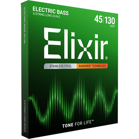 Elixir NANOWEB Stainless Steel Bass — 5-String 14777 Light .045-.130