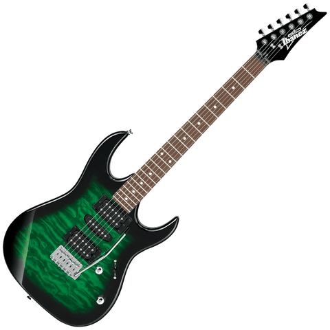 Ibanez GRX70QATEB Gio RG Electric Guitar — Transparent Emerald Burst