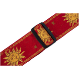 Levy's MPJG-SUN-RED Red Jacquard Guitar Strap With Sun And Star Design