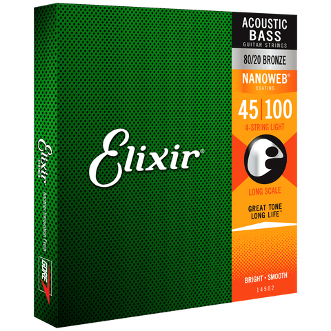 Elixir NANOWEB 80/20 Bronze Acoustic Bass — 14502 Light .045-.100