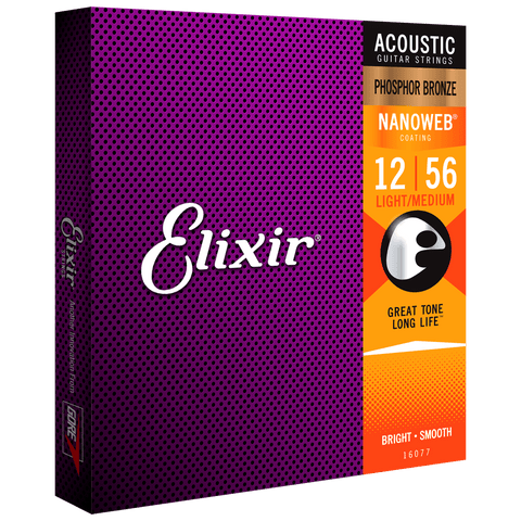 Elixir NANOWEB Phosphor Bronze Acoustic — 16077 Light/Medium .012-.056