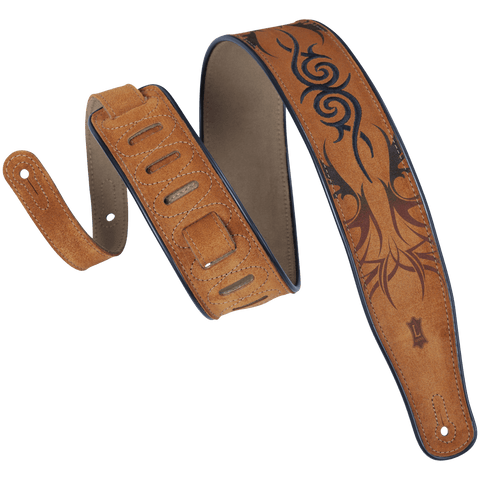 Levy's MSS3EP-006 Tan Suede Guitar Strap w/Embroidered And Printed Design
