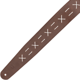 D'Addario Leather Guitar Strap, Decorative Stitch, Brown – L25W1501