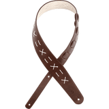 D'Addario Leather Guitar Strap, Decorative Stitch, Brown – L25W1501