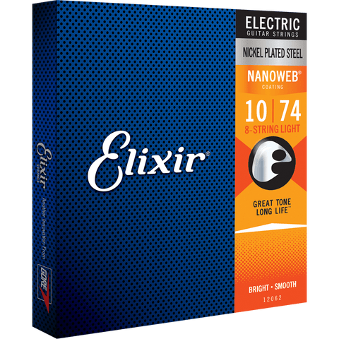 Elixir NANOWEB Nickel Electric — 8-String 12062 Light (.010-.074)