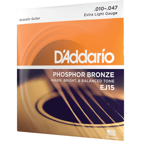 D'Addario EJ15 Acoustic Phosphor Bronze, Extra Light, 10-47