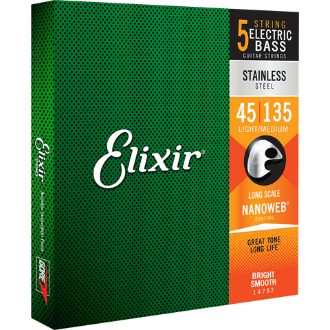 Elixir NANOWEB Stainless Steel Bass — 5-String 14782 Light/Medium .045-.135